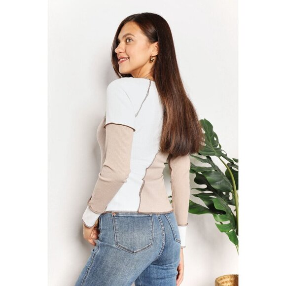 Double Take Color Block Exposed Seam Top - Picture 6 of 16